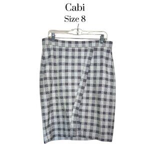 EUC Cabi 5303 women's Valentina skirt Sz 8 Gray checker ponte knit rayon blend